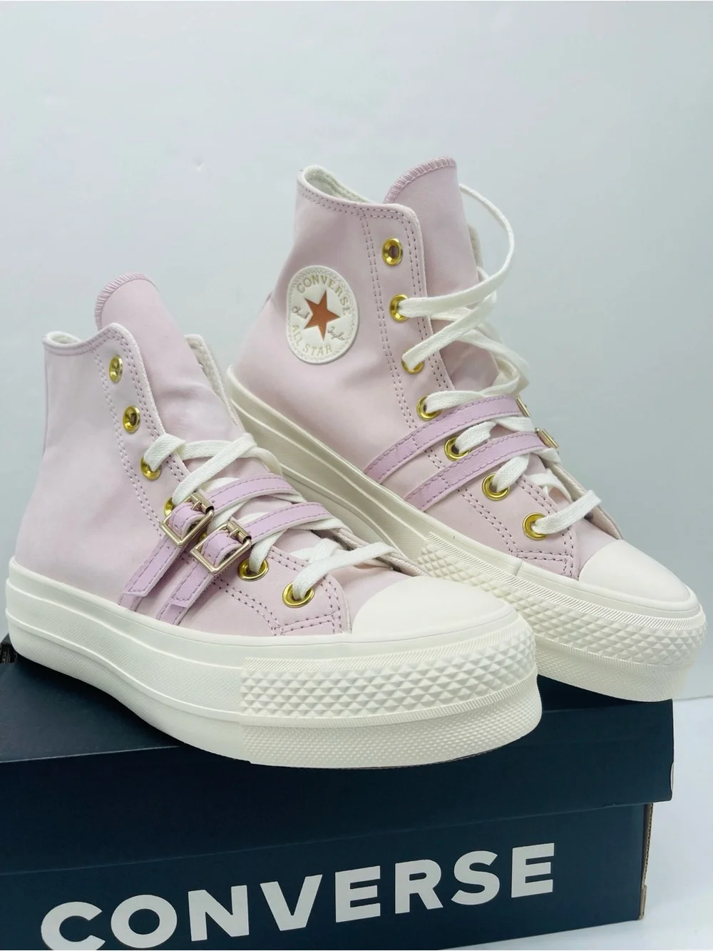 Converse CTAS Lift Hi Platform Buckle Sneakers Summit Pink Egret Blk A11864C NWT